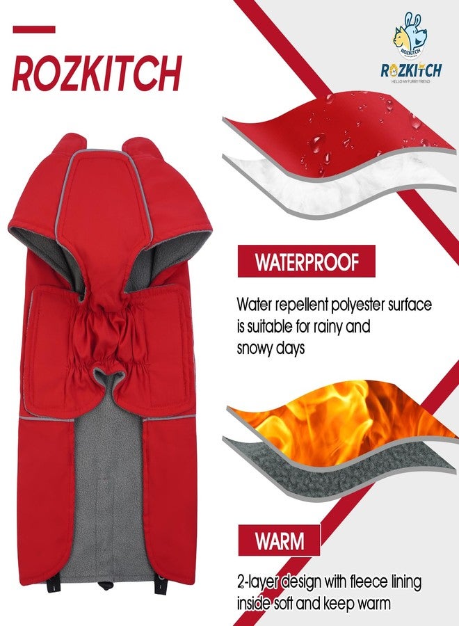 ROZKITCH Dog Raincoat Jacket, Waterproof Sweater with Fleece Liner and Leash Hole Reflective Strip for Small Medium Dog, Adjustable Windproof Poncho Vest for Outdoor Hiking Travel Red M - Image 2